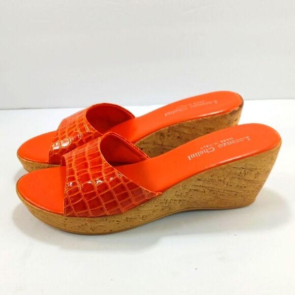 Lorenzo Chelini Orange Crocodile Print Cork Wedge Sandals. Womans 8............. - Picture 9 of 13
